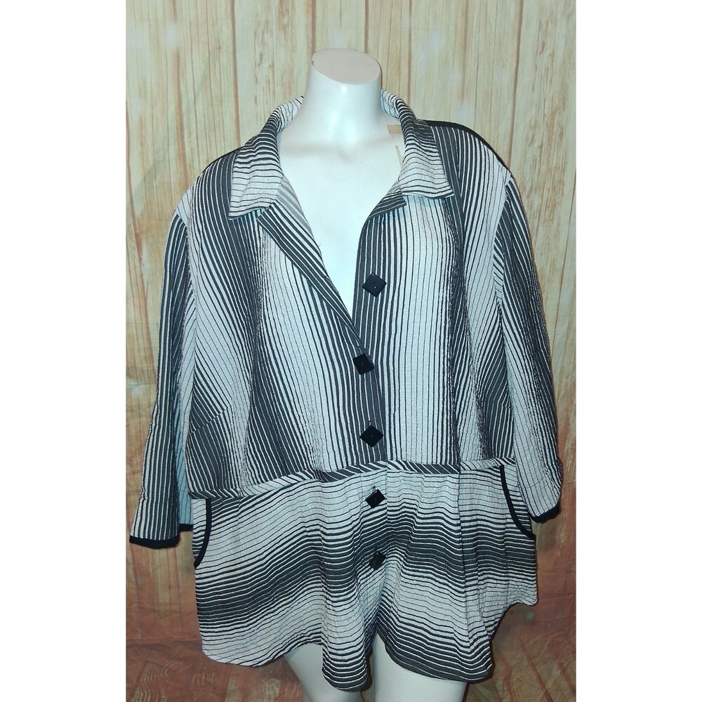 Ali Miles Multicolor Stripe 3/4 Sleeve Button Up Blouse Sz 2X